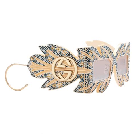 swarovski crystal designer face mask gucci|Mask sunglasses in gold.